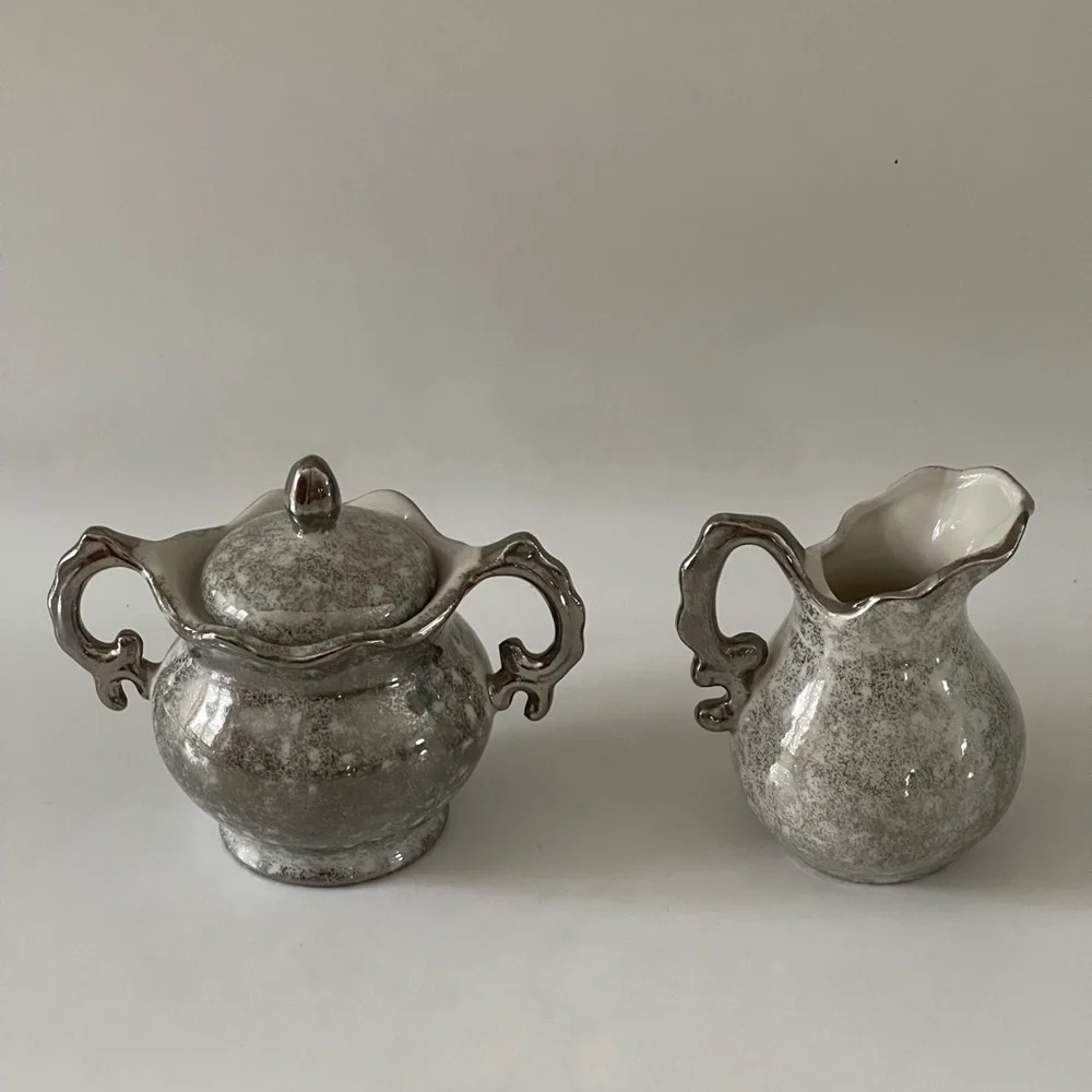 Vintage Enesco Japan 25th Wedding Anniversary Sugar Bowl & Creamer Set, 1950’s